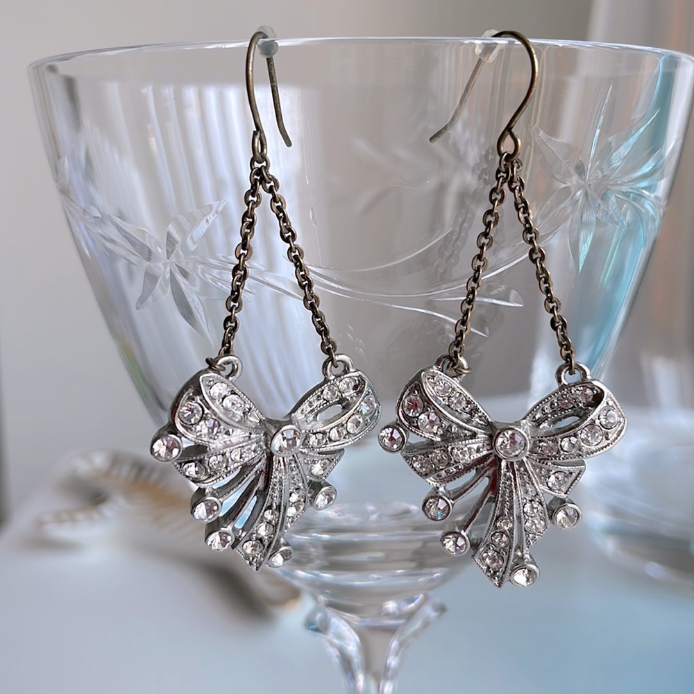 Crystal bow drop earrings